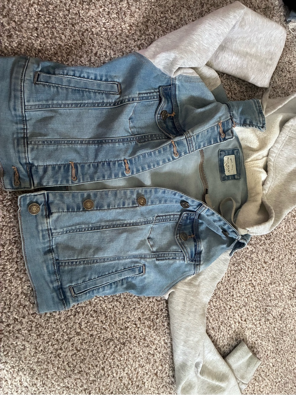 Wax Jean Light Blue Denim Vest with Light Gray Hoodie - Women's